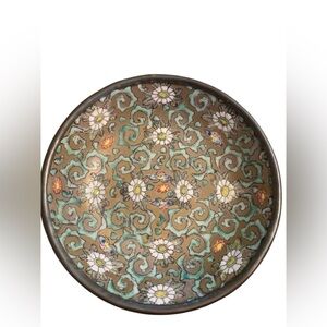 Vintage 6"  Pewter Encased Painted Japanese Porcelain Ware Decorated‎ Hong Kong